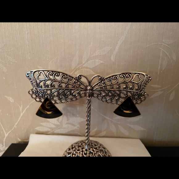 Samuel Huang Vintage Gray &Gold Tone Triangular Pierced Earrings - Picture 2 of 4